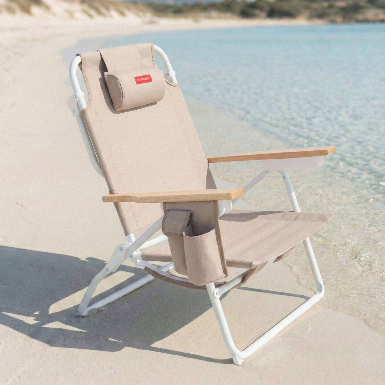 Flamingueo silla playa reclinable 5 posiciones aluminio beige 2/6