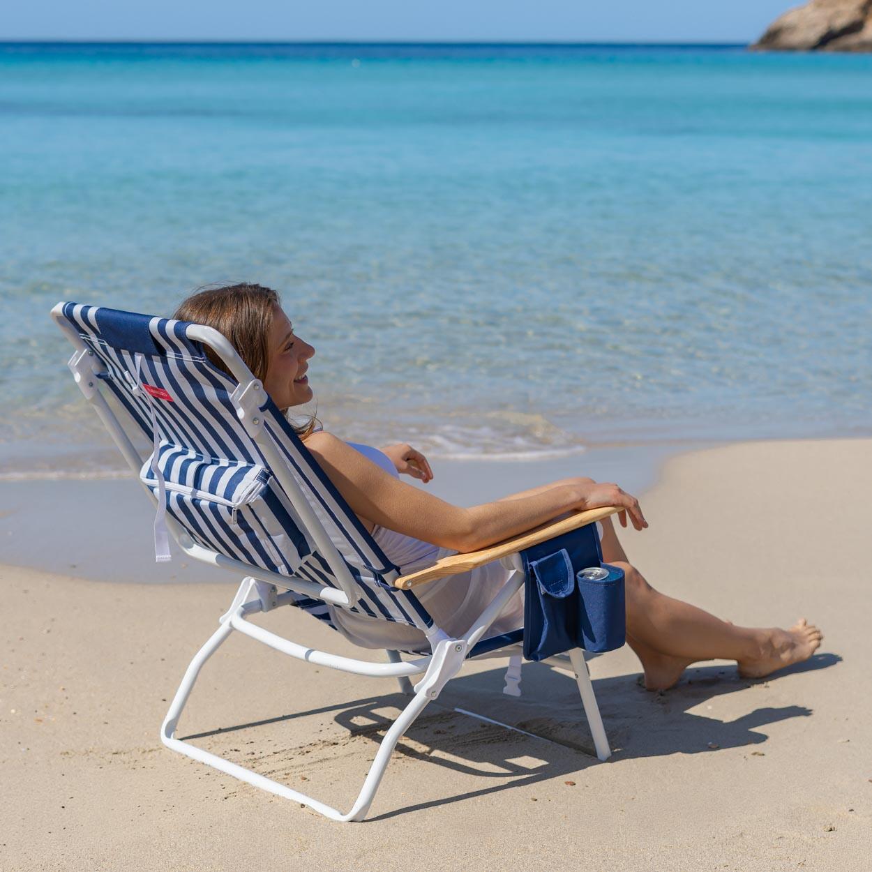 Flamingueo silla playa reclinable 5 posiciones aluminio azul 2/7