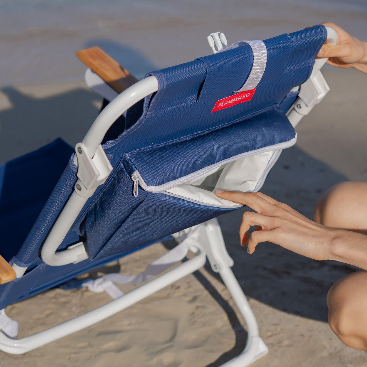 Flamingueo silla playa reclinable 5 posiciones aluminio azul 4/7