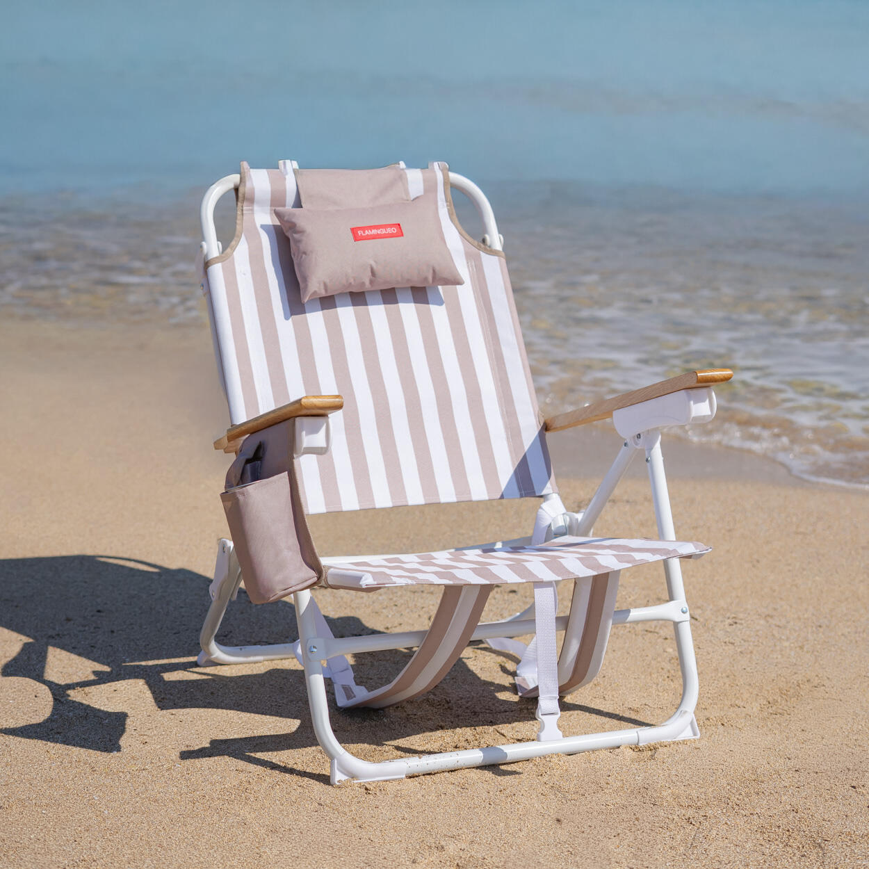 Flamingueo silla playa reclinable 5 posiciones aluminio beige 2/7