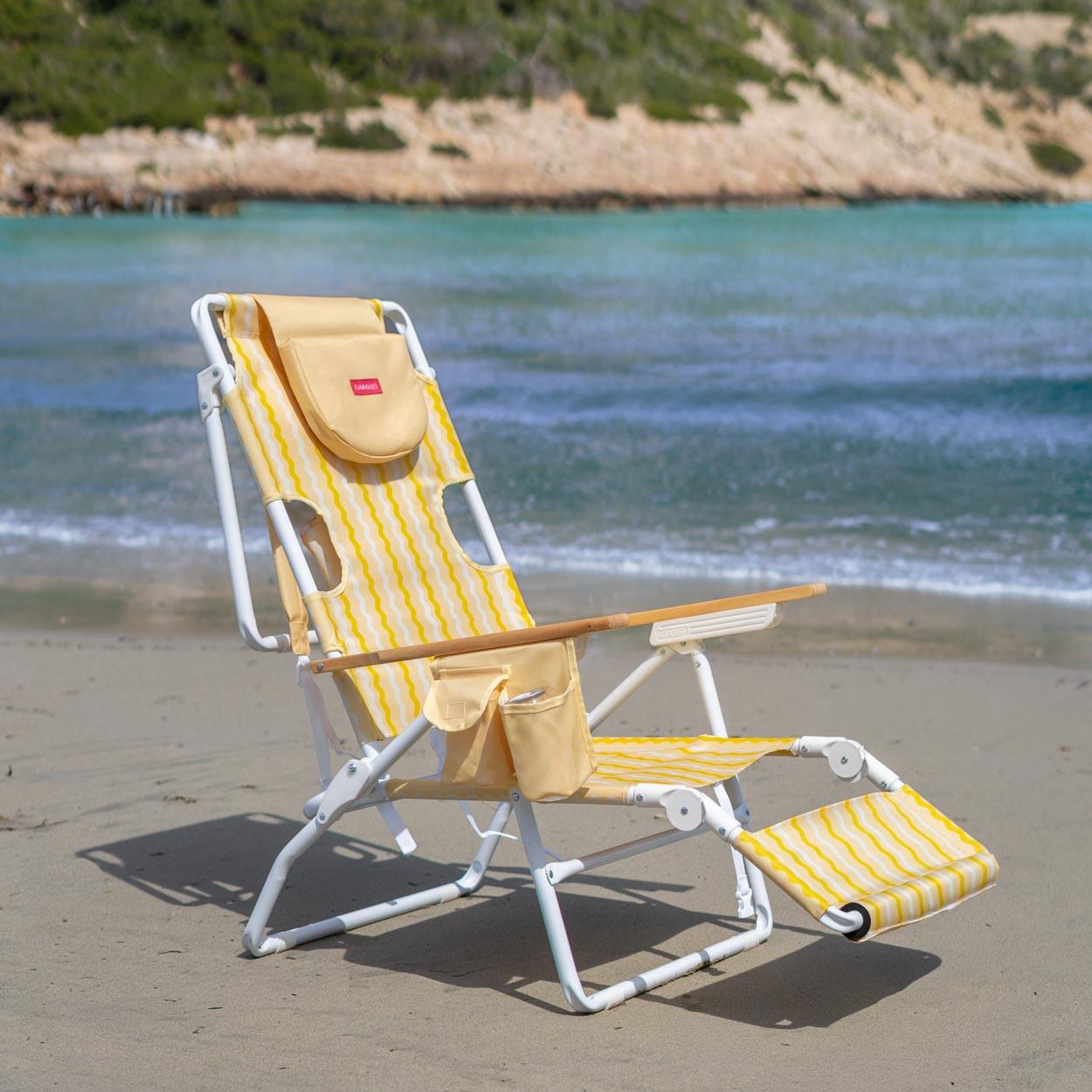 Flamingueo silla playa reclinable reposapiés aluminio amarillo 2/4
