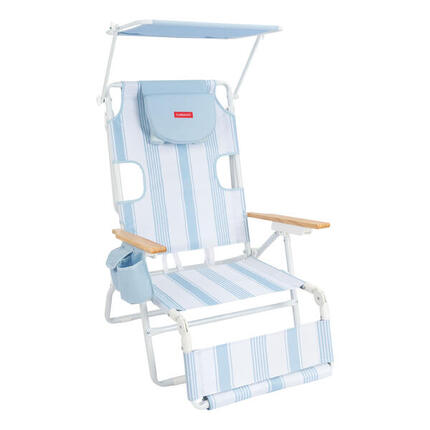 Flamingueo chaise de plage inclinable avec parasol polyester bleu