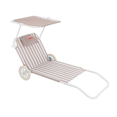 Flamingueo lettino spiaggia pieghevole con parasole poliestere beige