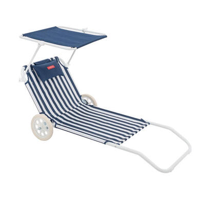 Flamingueo lettino spiaggia pieghevole con parasole poliestere beige