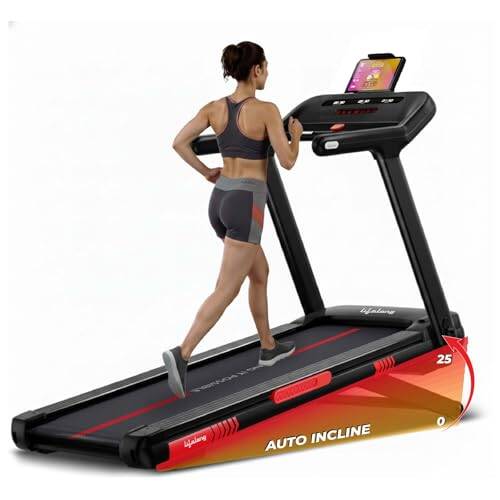 Lifelong 6HP Motorized Treadmill| 25 Levels Auto Incline | LED Display| Foldable | Max Speed 15 km/h | 150 kg Capacity | Brushless Motor Treadmill for Home Workouts | Bluetooth Speaker & FitShow App -  1