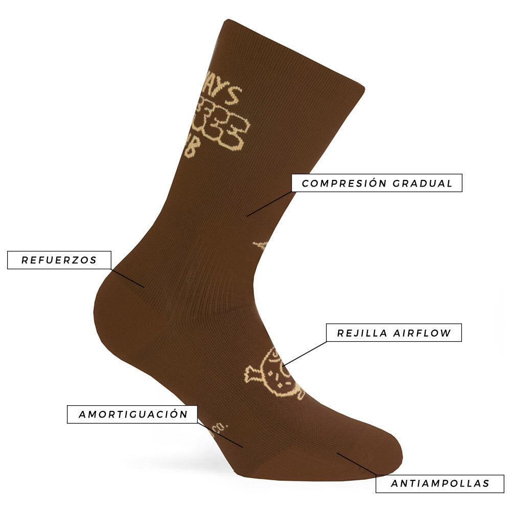 Calcetin running  unisex Coffee, tricotado color Marron 2/3