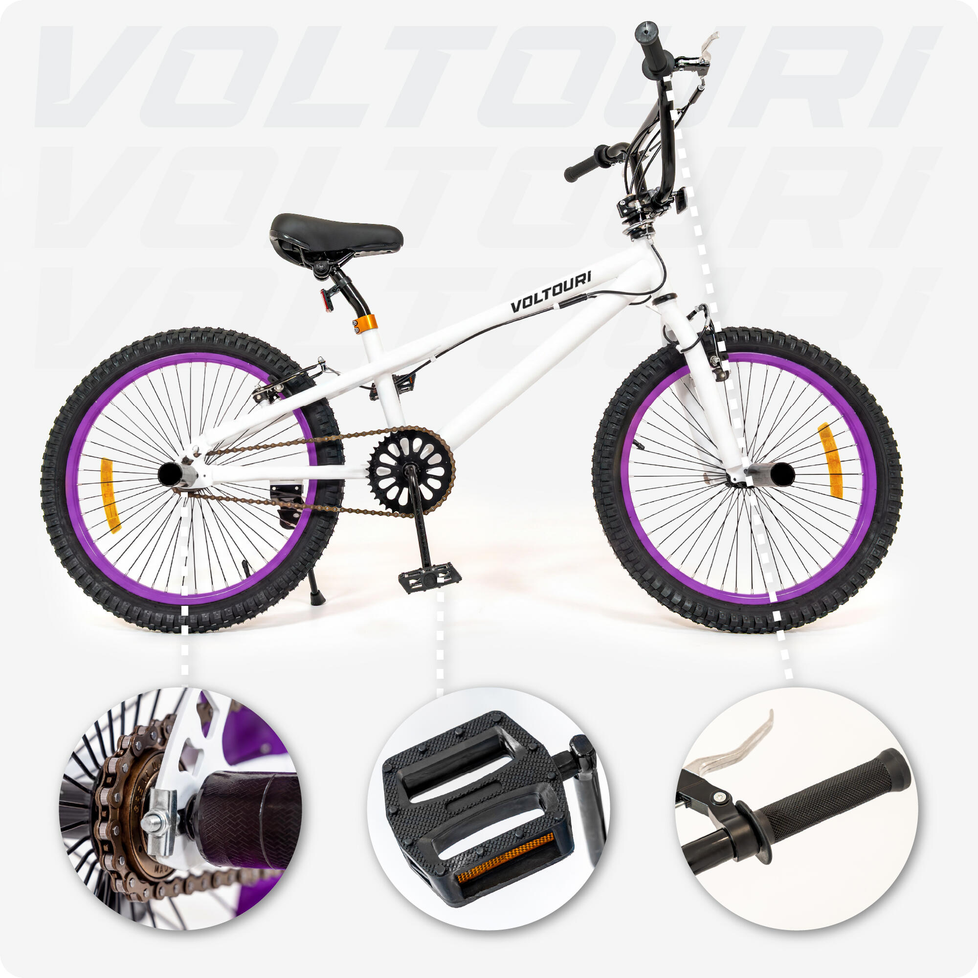 Bicicleta BMX freestyle VOLTOURI BK16 20” com rotor 360° e pegs 6/7