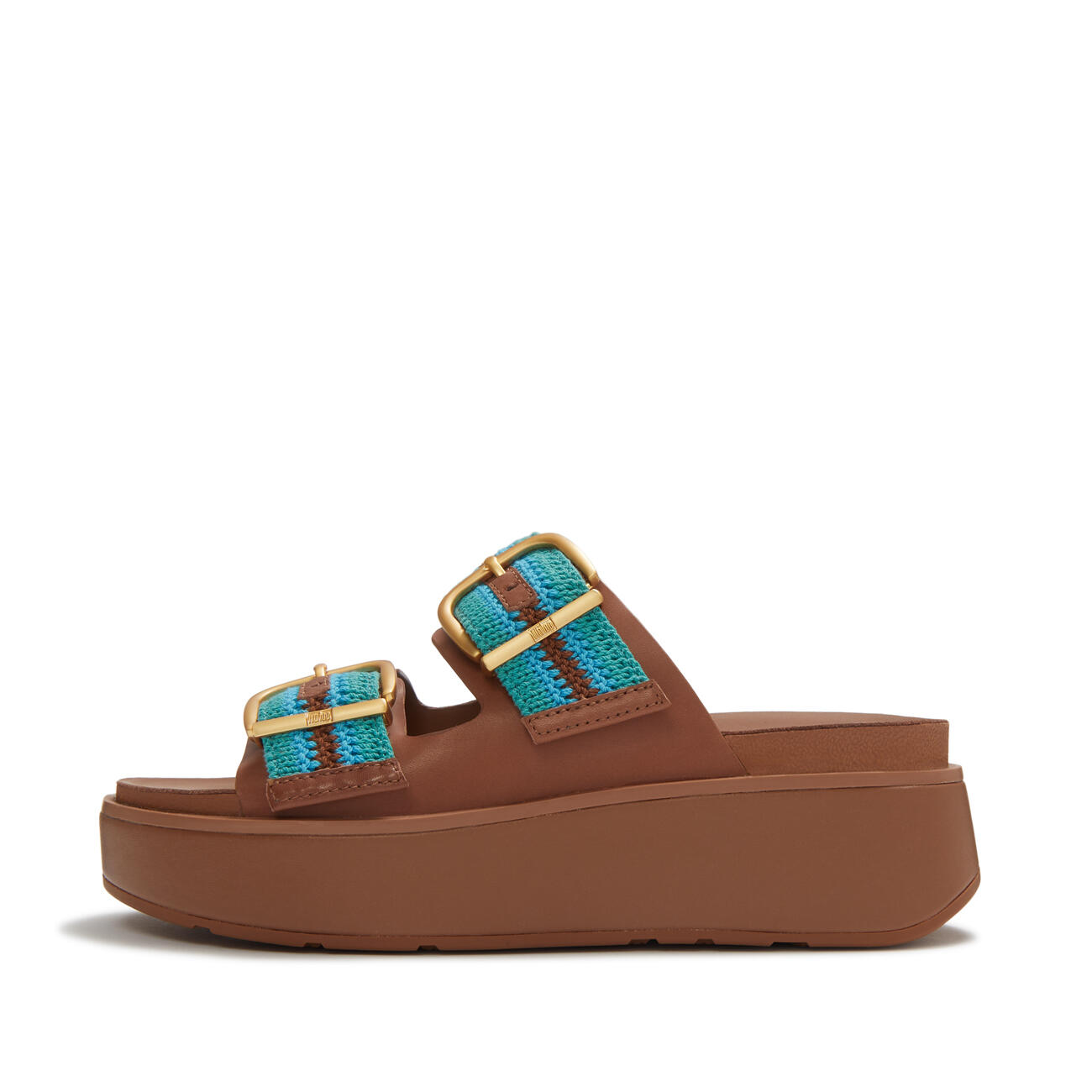 FITFLOP FitFlop Gen-FF Max Buckle Stripe-Webbing Two-Bar Slides  DIEPBRUIN/TEAL 3/7