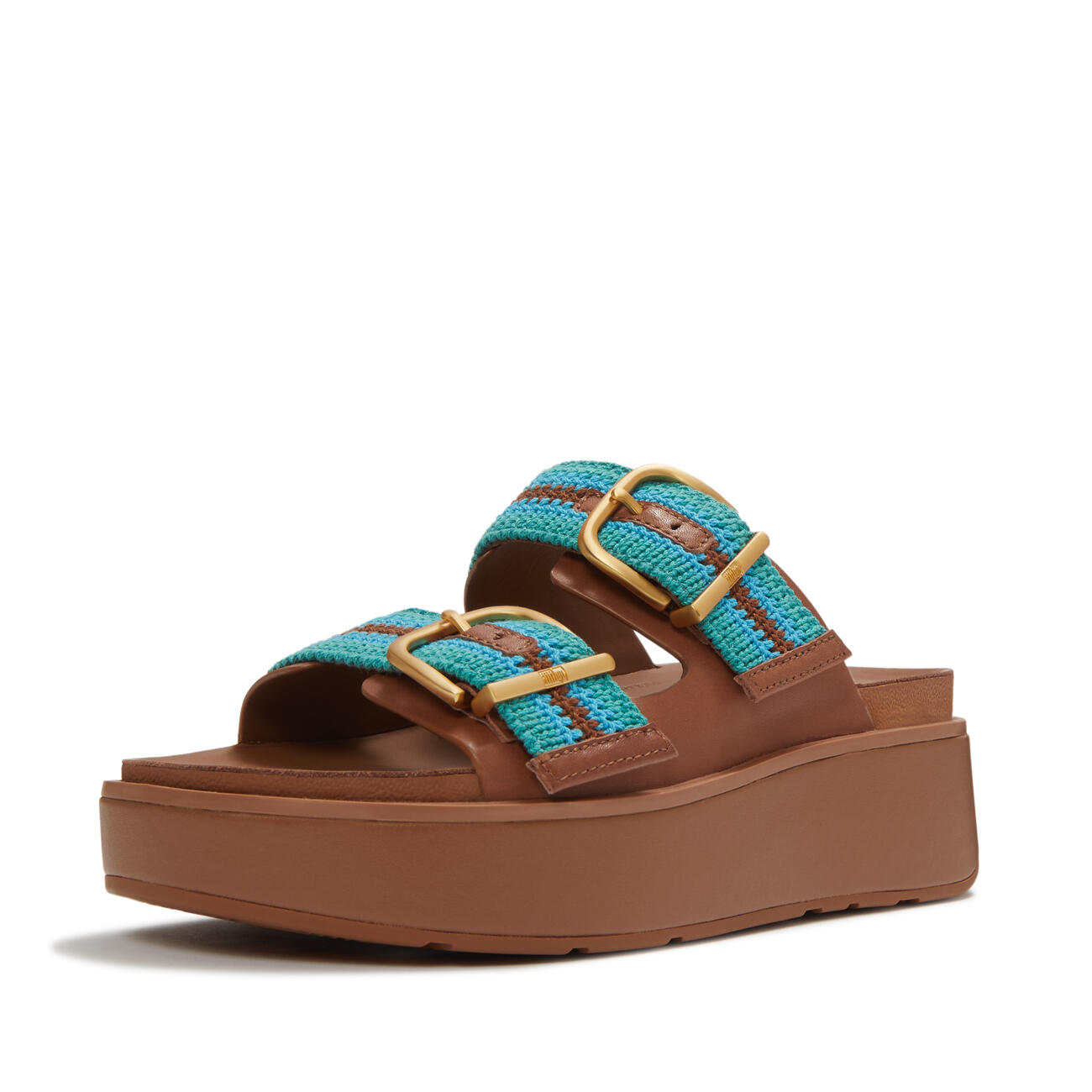 FITFLOP FitFlop Gen-FF Max Buckle Stripe-Webbing Two-Bar Slides  DIEPBRUIN/TEAL 2/7