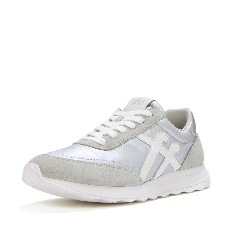 FITFLOP FitFlop Retro-Q FF Metallic-Fabric/Suede Sneakers  ZILVER/URBAN WIT 37