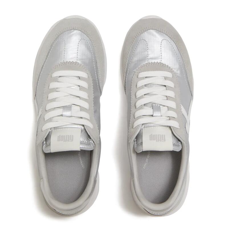 FITFLOP FitFlop Retro-Q FF Metallic-Fabric/Suede Sneakers  ZILVER/URBAN WIT 39