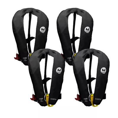 Set di 4 giubbotti di salvataggio automatici 170N con imbracatura ESSENTIAL Nero