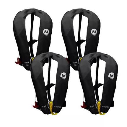 4er-Set Automatik-Rettungswesten 170N mit Harness ESSENTIAL Schwarz