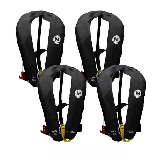 Set di 4 giubbotti di salvataggio automatici 170N con imbracatura ESSENTIAL Nero