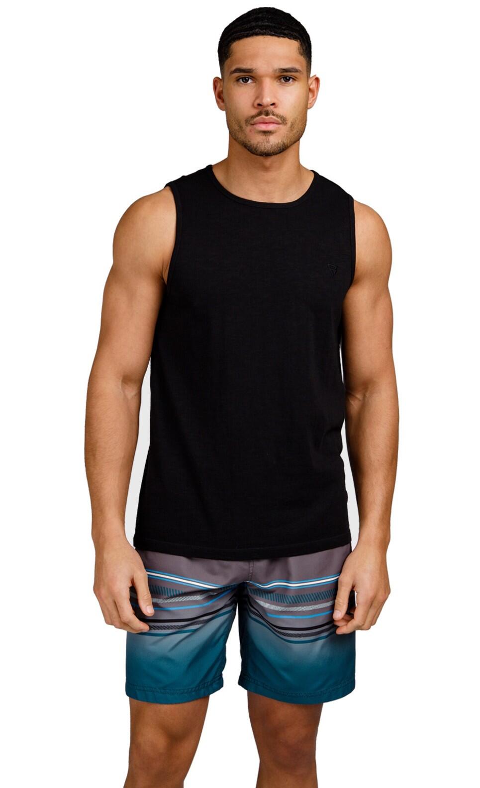 Malaku-Slub Heren Singlet Fashion Breathable Regular Fit Black 3/6