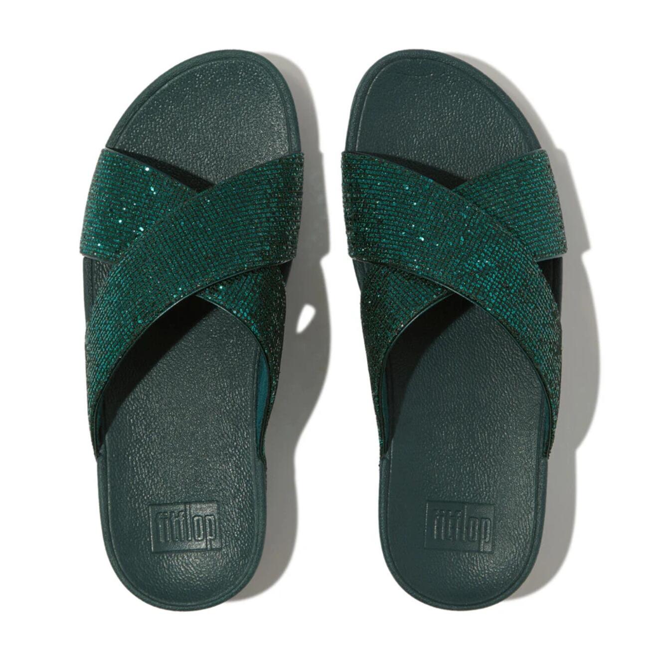 FitFlop Lulu Cross Slide - Glitterball Sarcelle foncé métallisé 5/7