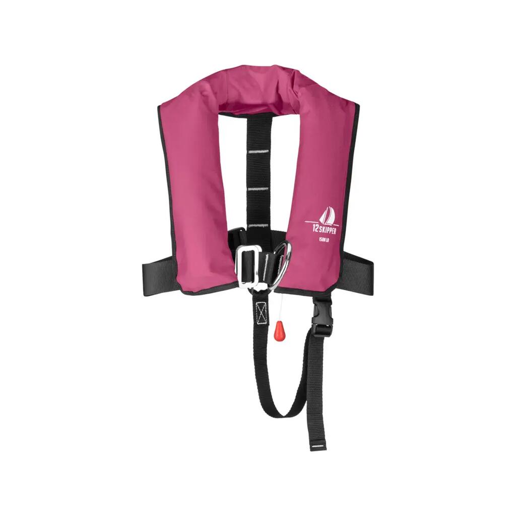 Children's automatic life jacket 150N ISO with harness, pink