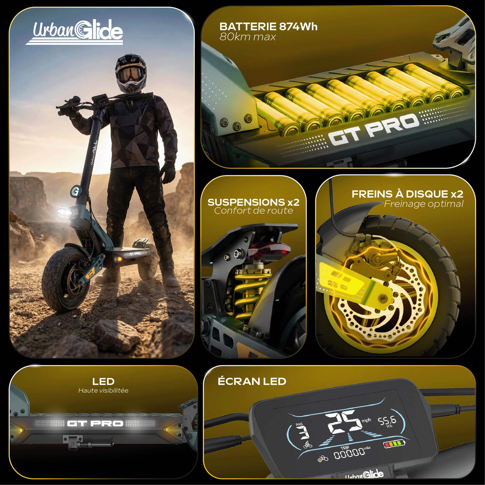 E-Scooter UrbanGlide GT PRO 1300W 80km 11" Offroad Reifen 3/7