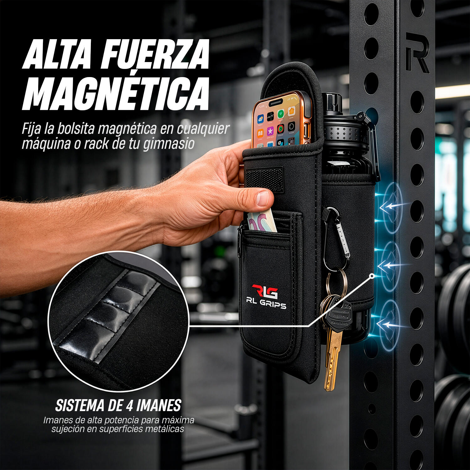 Funda Magnética Porta Botella, Móvil y Llaves (Botella 600 ml Incluida) RL Grips 6/7