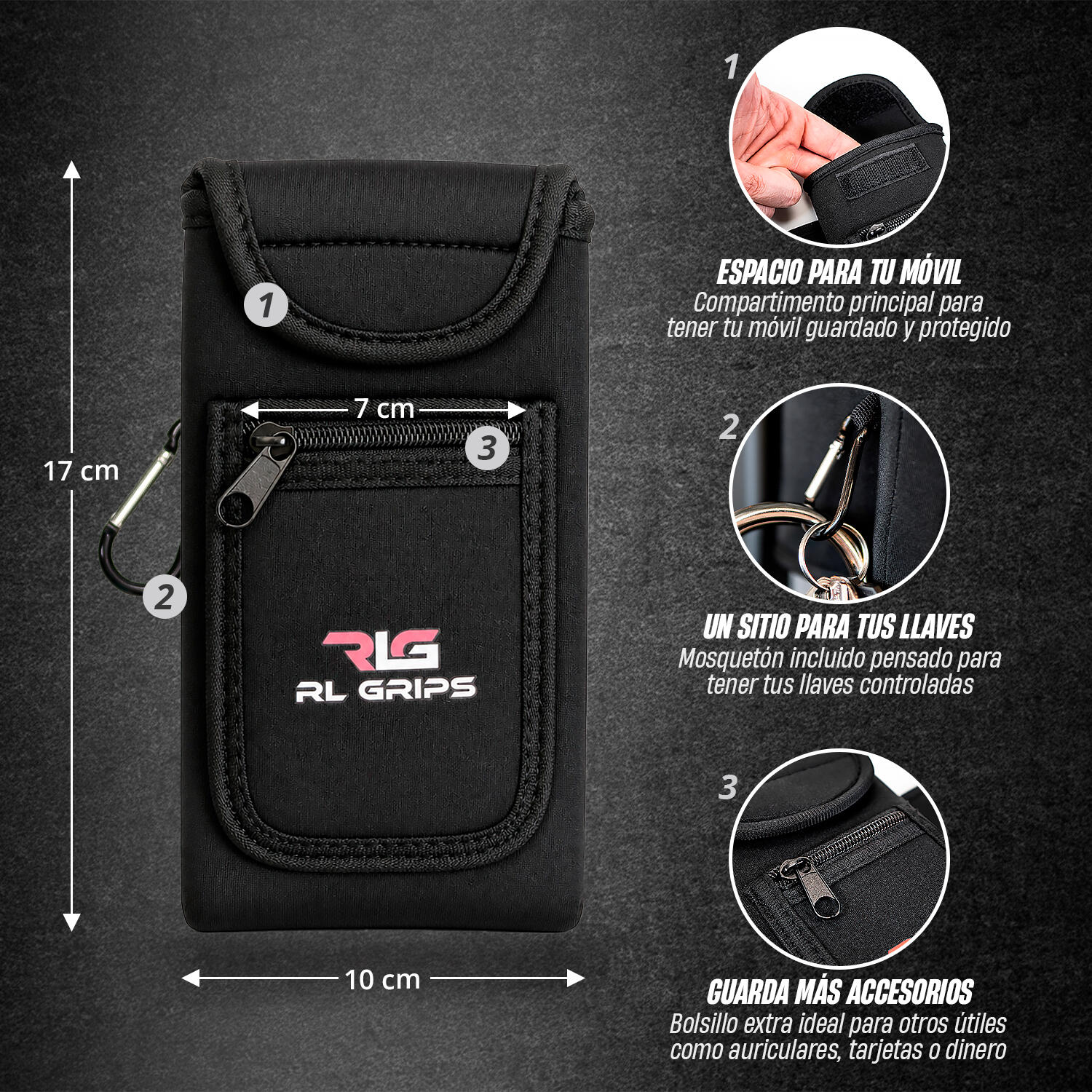 Funda Magnética Porta Botella, Móvil y Llaves (Botella 600 ml Incluida) RL Grips 5/7