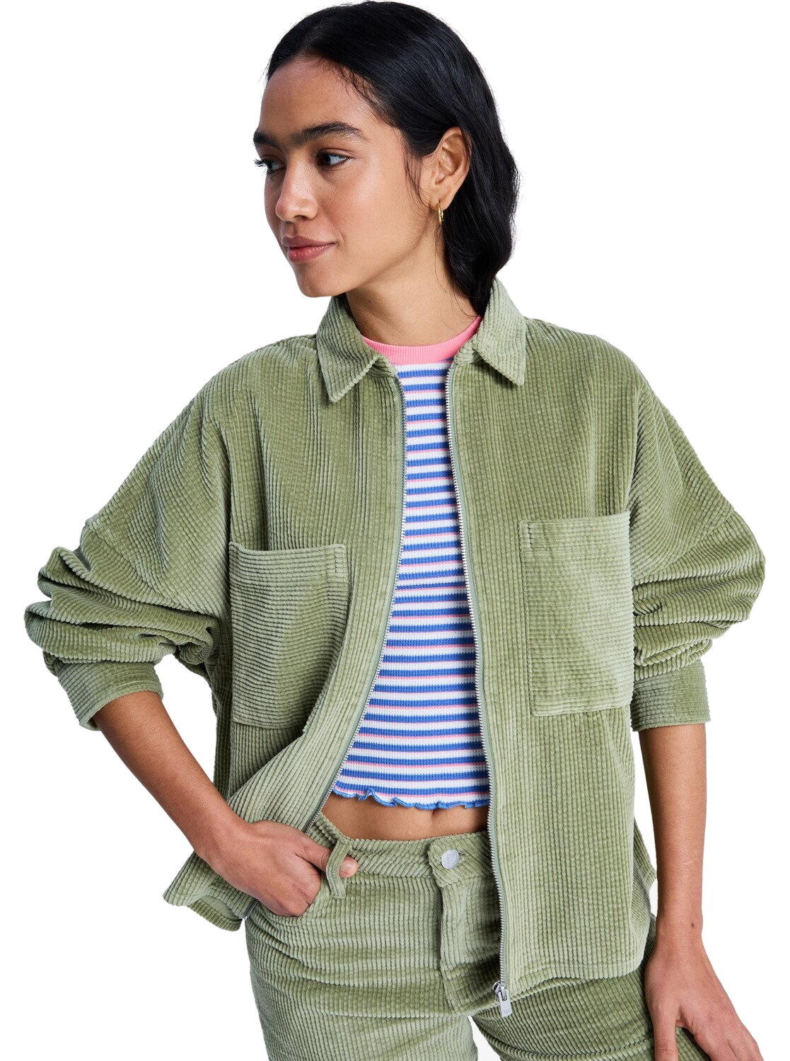 ROXY Roxy Damen Kordjacke Chilled Out Washed Oil Green 1/4