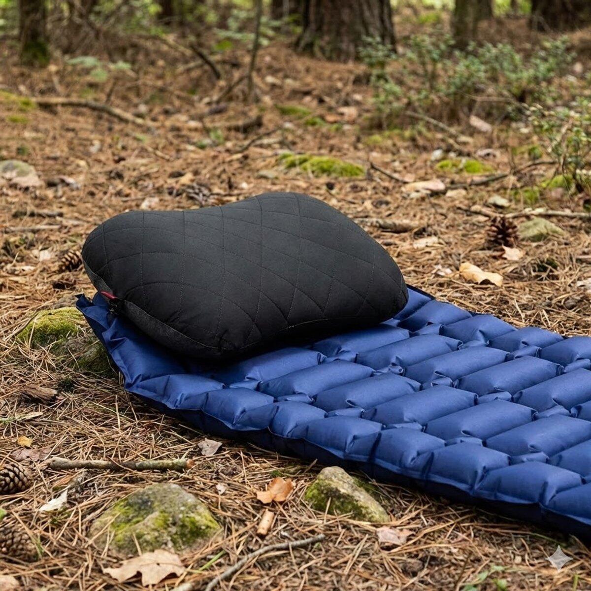 Almohada de viaje inflable y ligera de color negro. 6/6