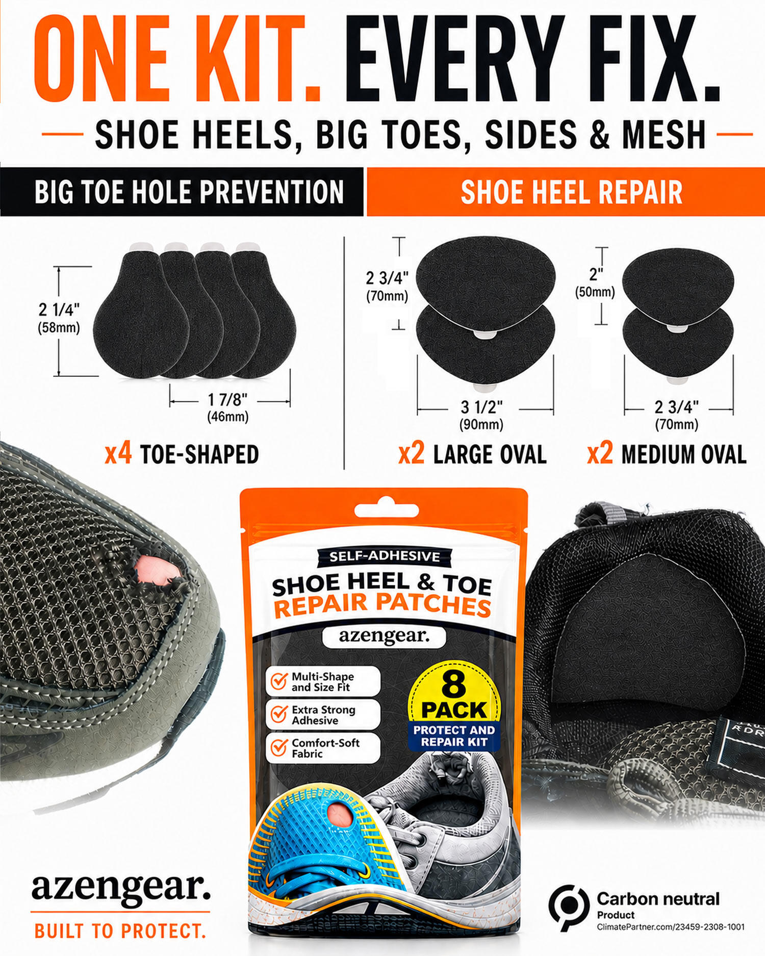Kit patch adesive per tallone e punta scarpe 3/9