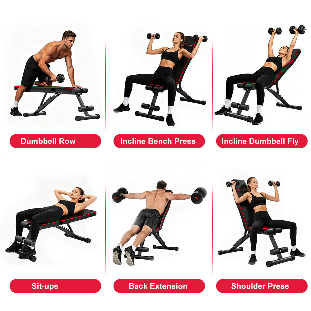 Banc De Musculation Pliable VOWVIT AB600 – Réglable 7+3 Positions, Charge Max 600kg, Incliné/plat/négatif, Structure Acier, Roulettes, Pour Maison Et Salle