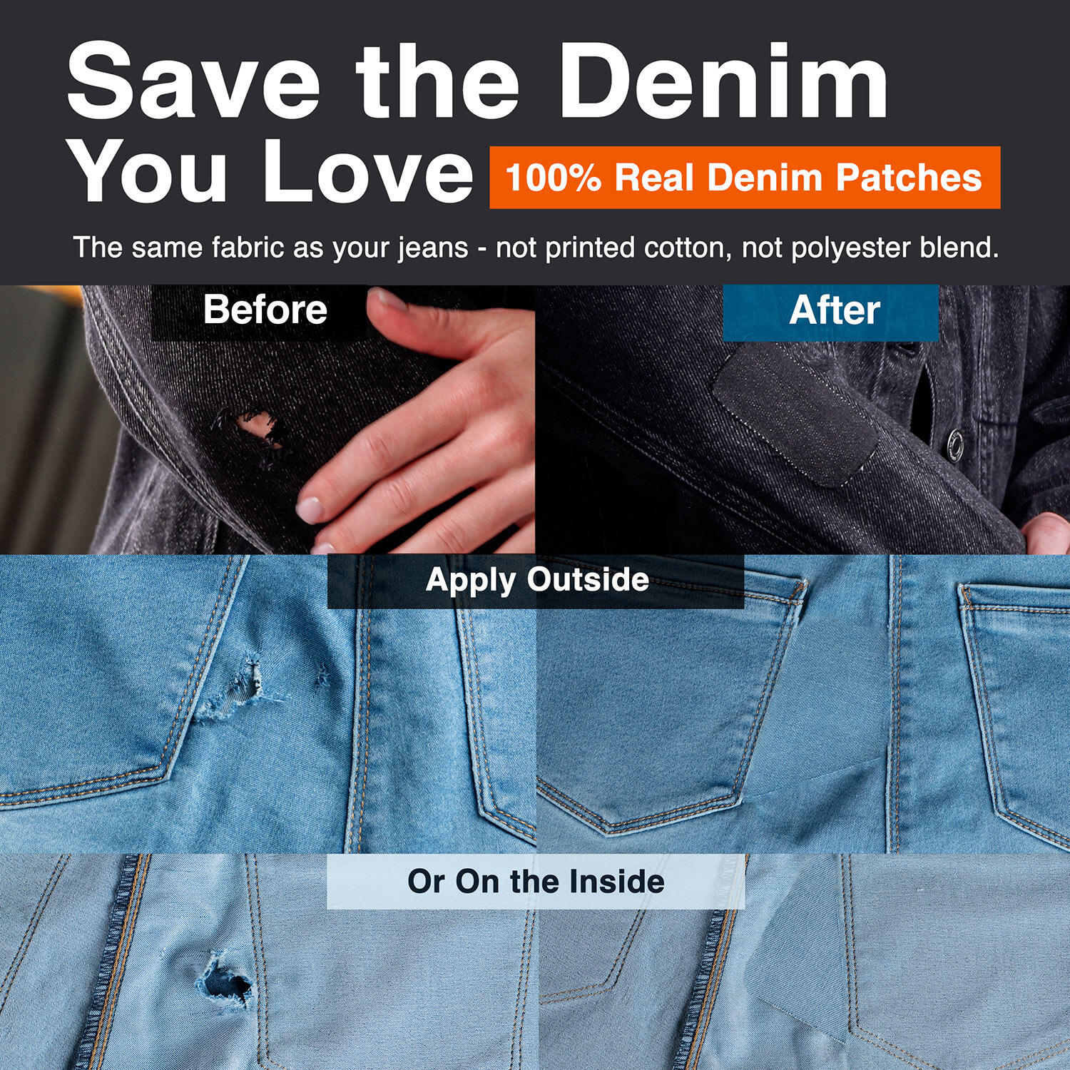 Parches vaqueros termoadhesivos para jeans, 10 unidades lavables 3/9
