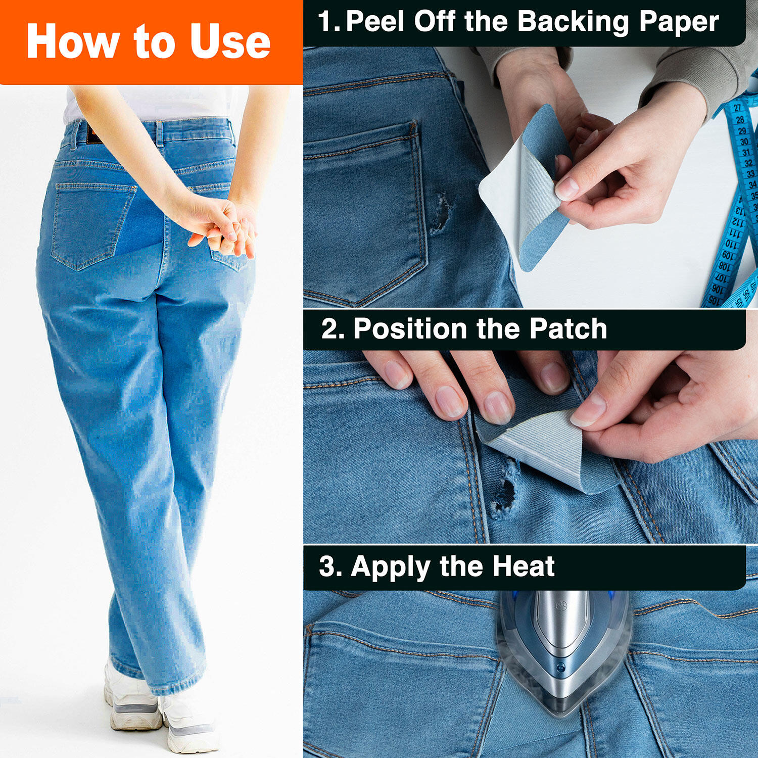 Parches vaqueros termoadhesivos para jeans, 10 unidades lavables 5/9