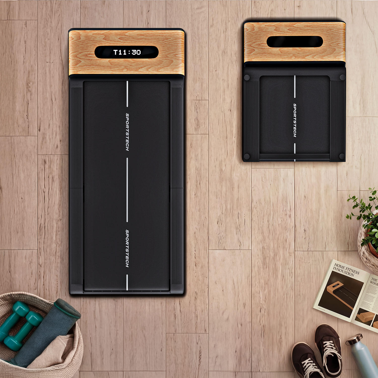 WoodPad Pro_LWD tapis de marche pliable bois, jusqu’à 8 km/h, 120 kg 6/9