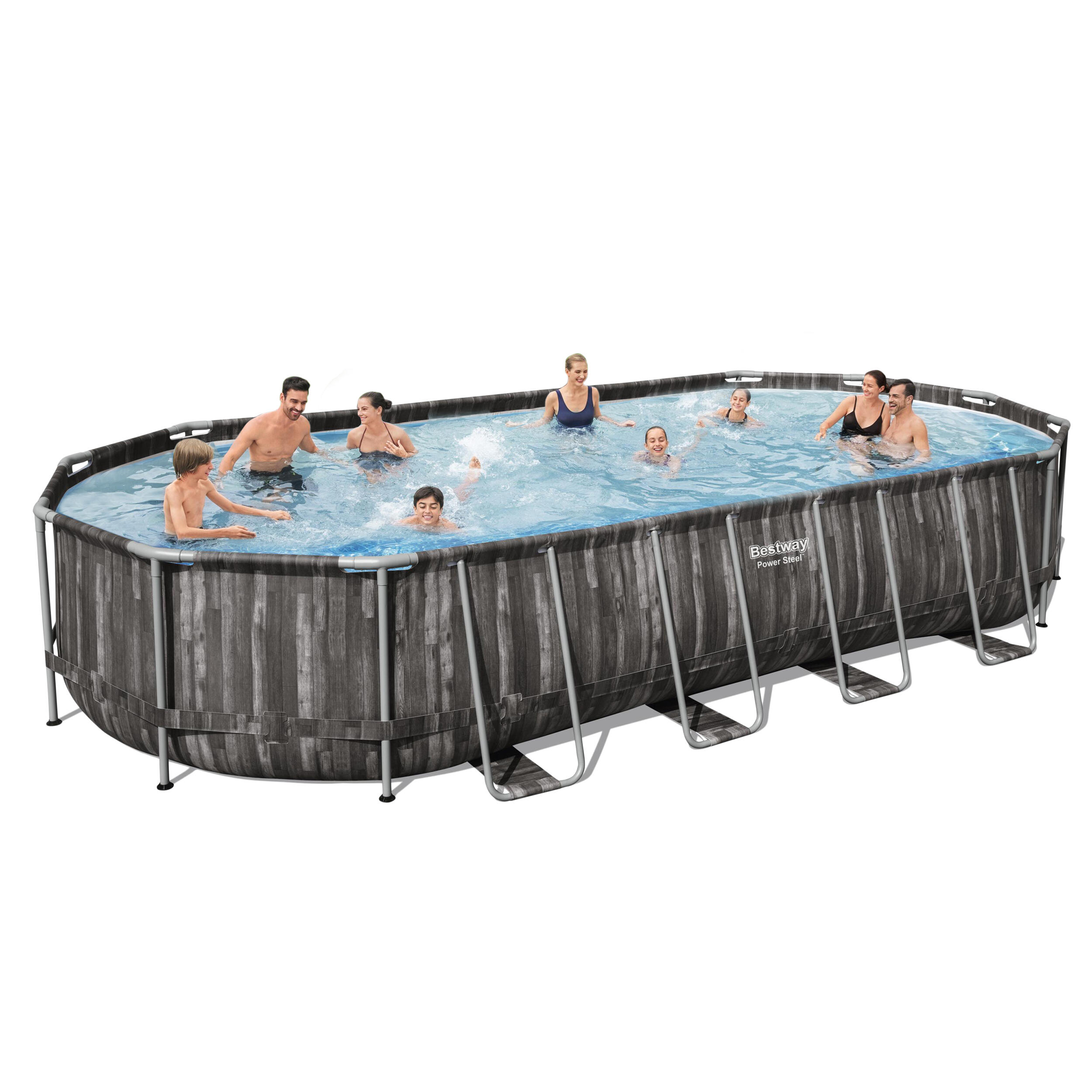 ÜBERSCHRIFT: Schwimmen Pool Tubular Power Steel Oval - Holzdesign light orange 2/7