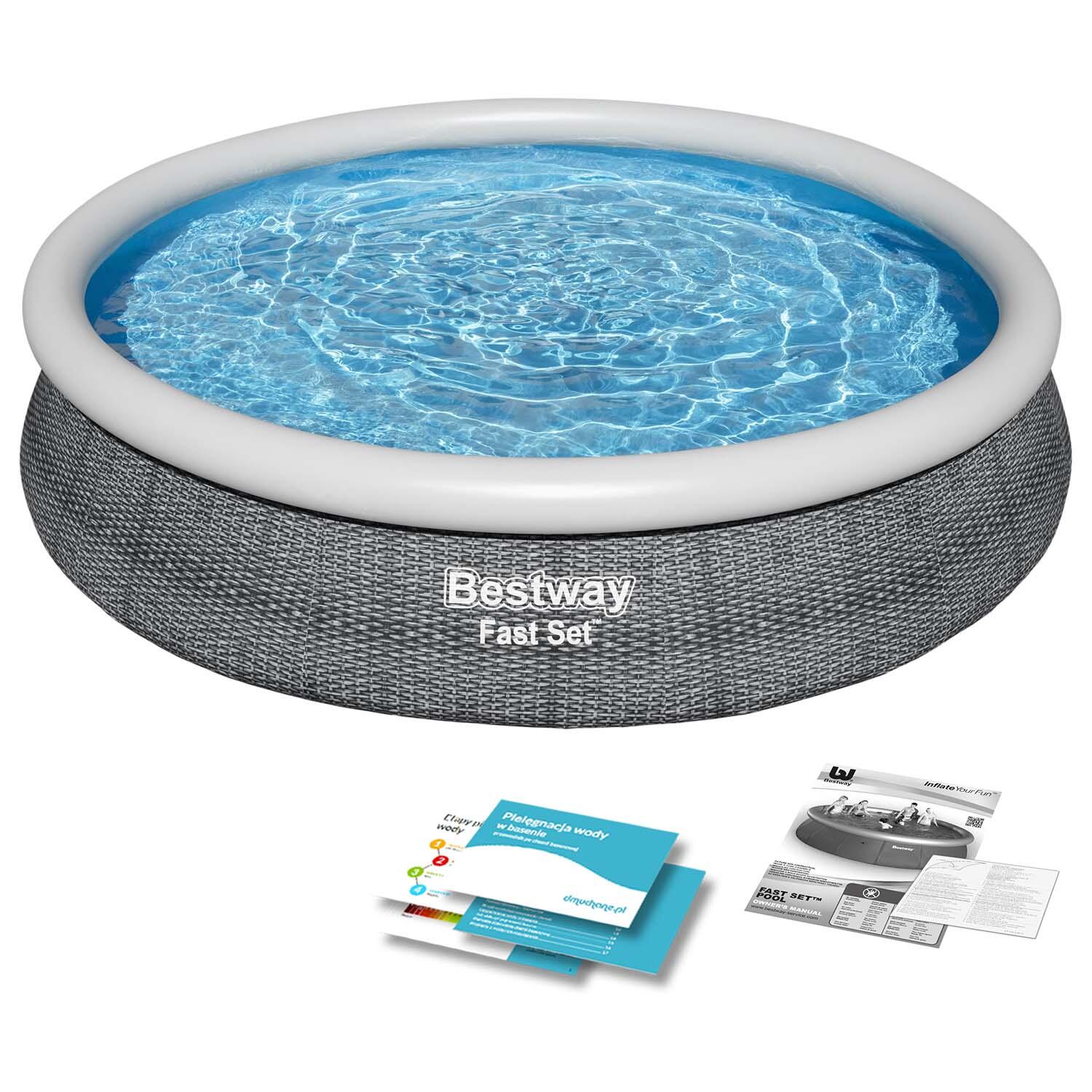 Bestway Piscine gonflable ronde Bestway Fast Set 366 x 76 cm Effet Rotin 1/7