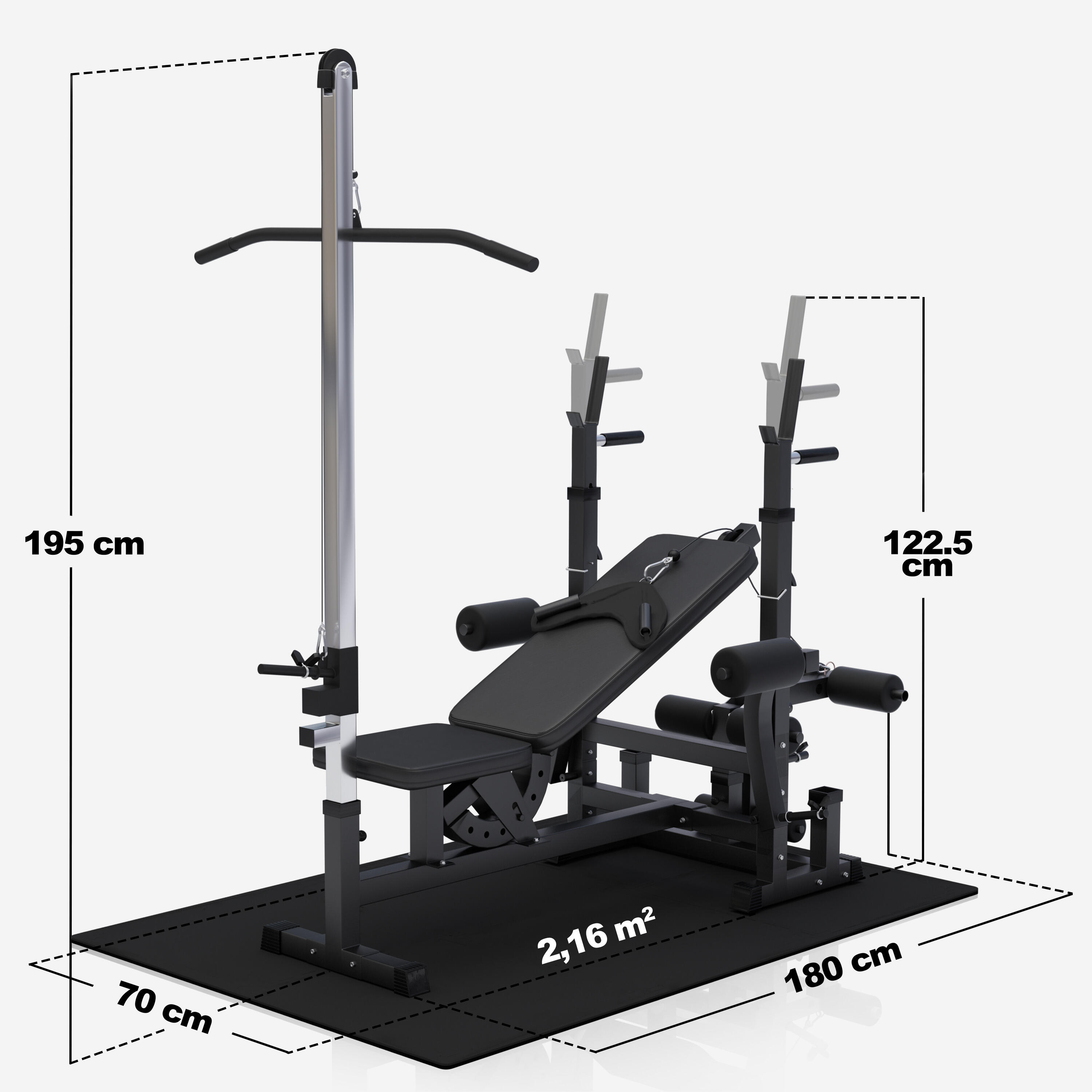 Fitnessbank Zwart Met Gewichten 100 kg - Lat Pulley - Puzzelmat - Complete Set 2/7