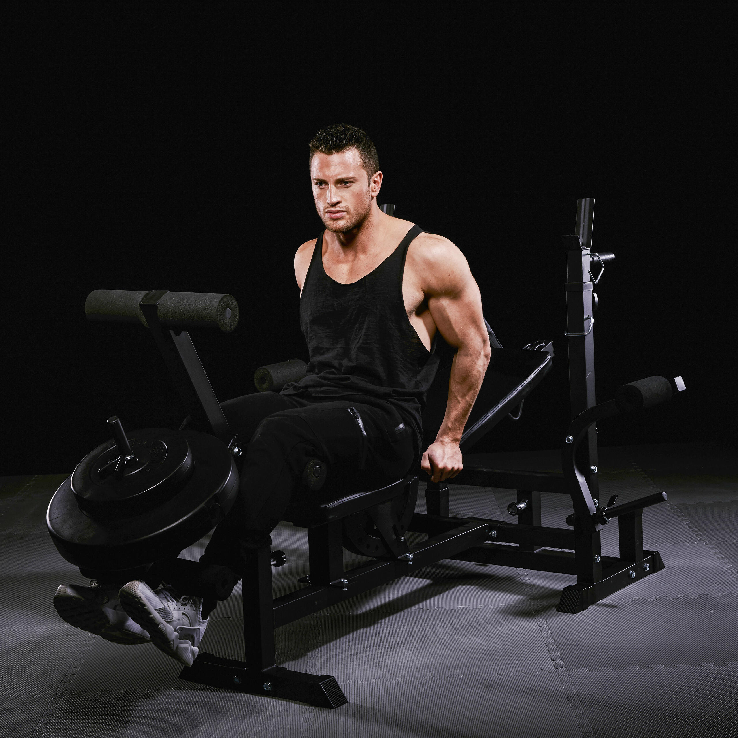 Fitnessbank Zwart Met Gewichten 100 kg - Lat Pulley - Puzzelmat - Complete Set 5/7