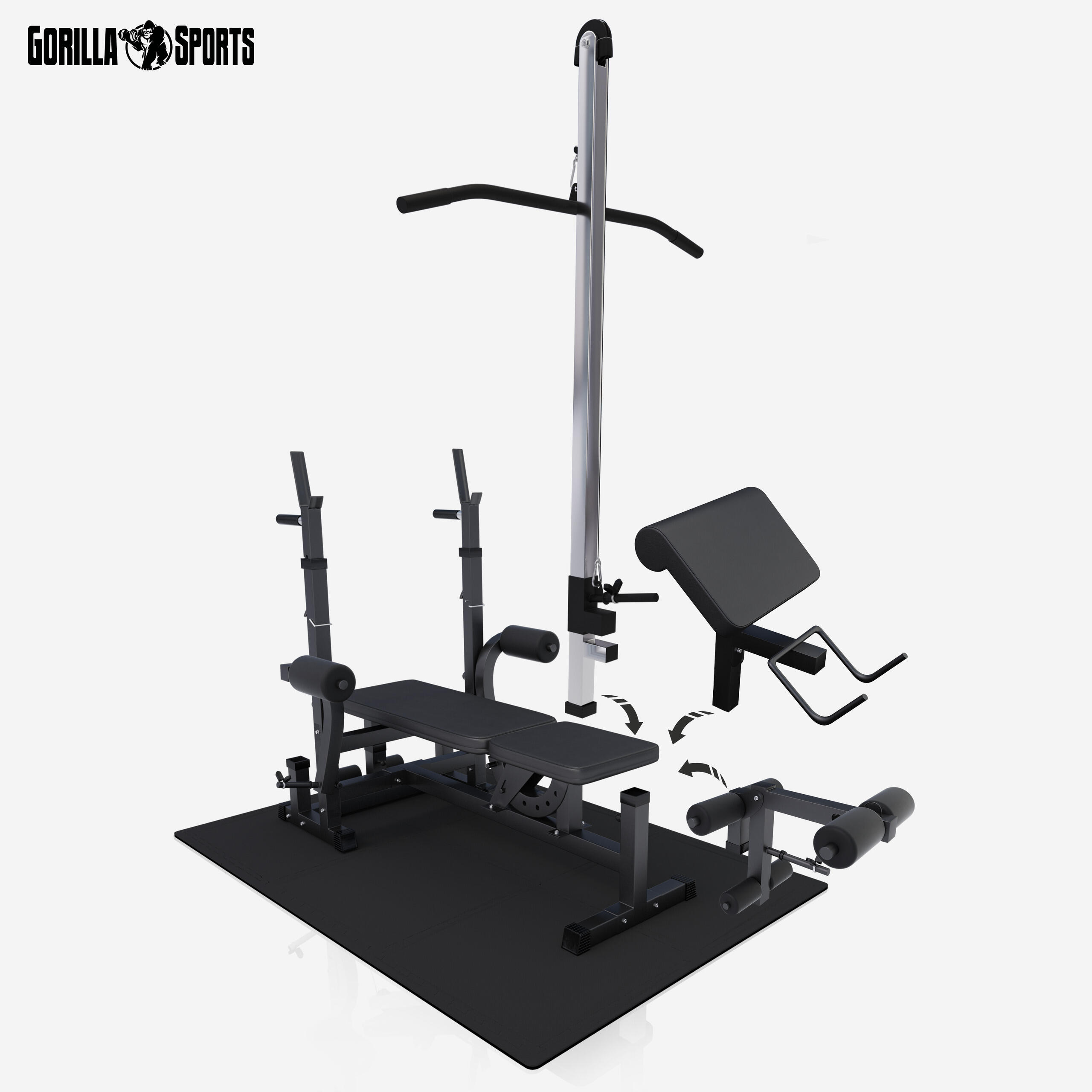Fitnessbank Zwart Met Gewichten 100 kg - Lat Pulley - Puzzelmat - Complete Set 6/7