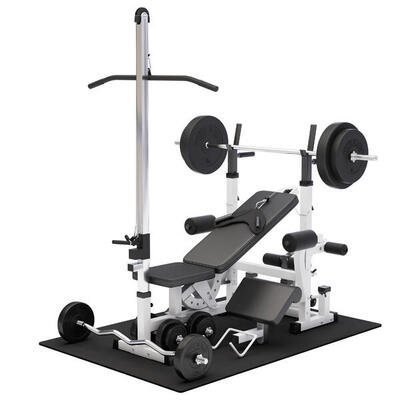 Fitnessbank zwart met gewichten 100 kg - lat pulley - puzzelmat - complete set