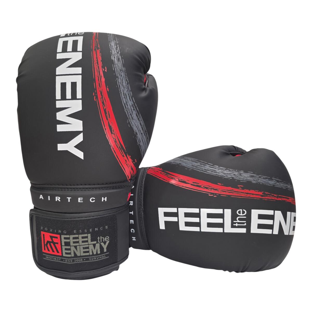 FEEL the ENEMY AIRTECH guantes de boxeo 12OZ negro-rojo-gris 4/6