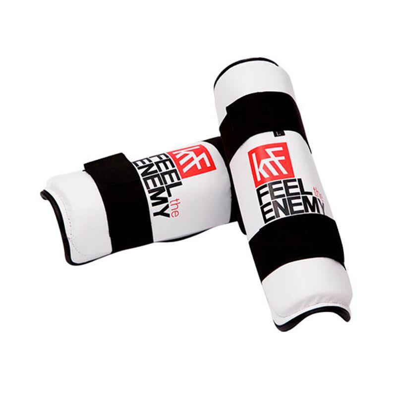 Espinillera tibial FEEL the ENEMY blanco - cierre triple de velcro 2/2