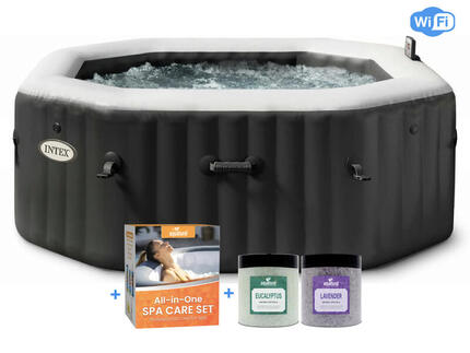 Intex PREMIUM PureSpa Jet & Bulles Deluxe Carbone Wifi + Aquatural Set d'Entreti