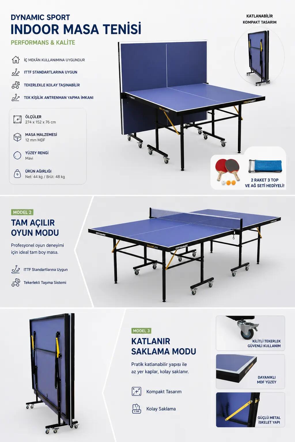 DYNAMIC DELUX LITE INDOOR MASA TENİSİ MASASI 4/4