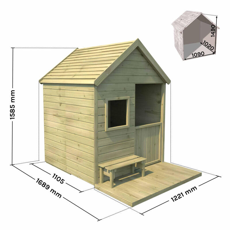 Cabane en bois traité avec terrasse et banc HEIDI 5/5