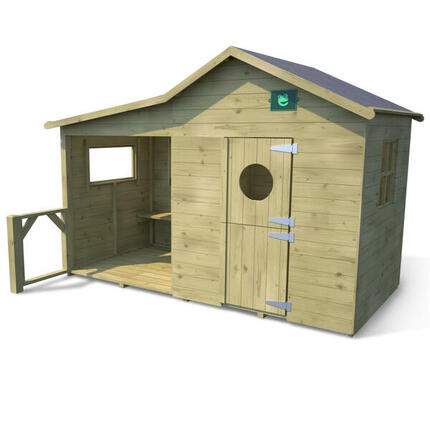 Cabane en bois traité avec préau et banc HACIENDA