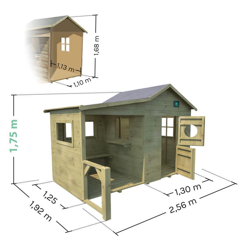 Cabane en bois traité avec préau et banc HACIENDA 5/5