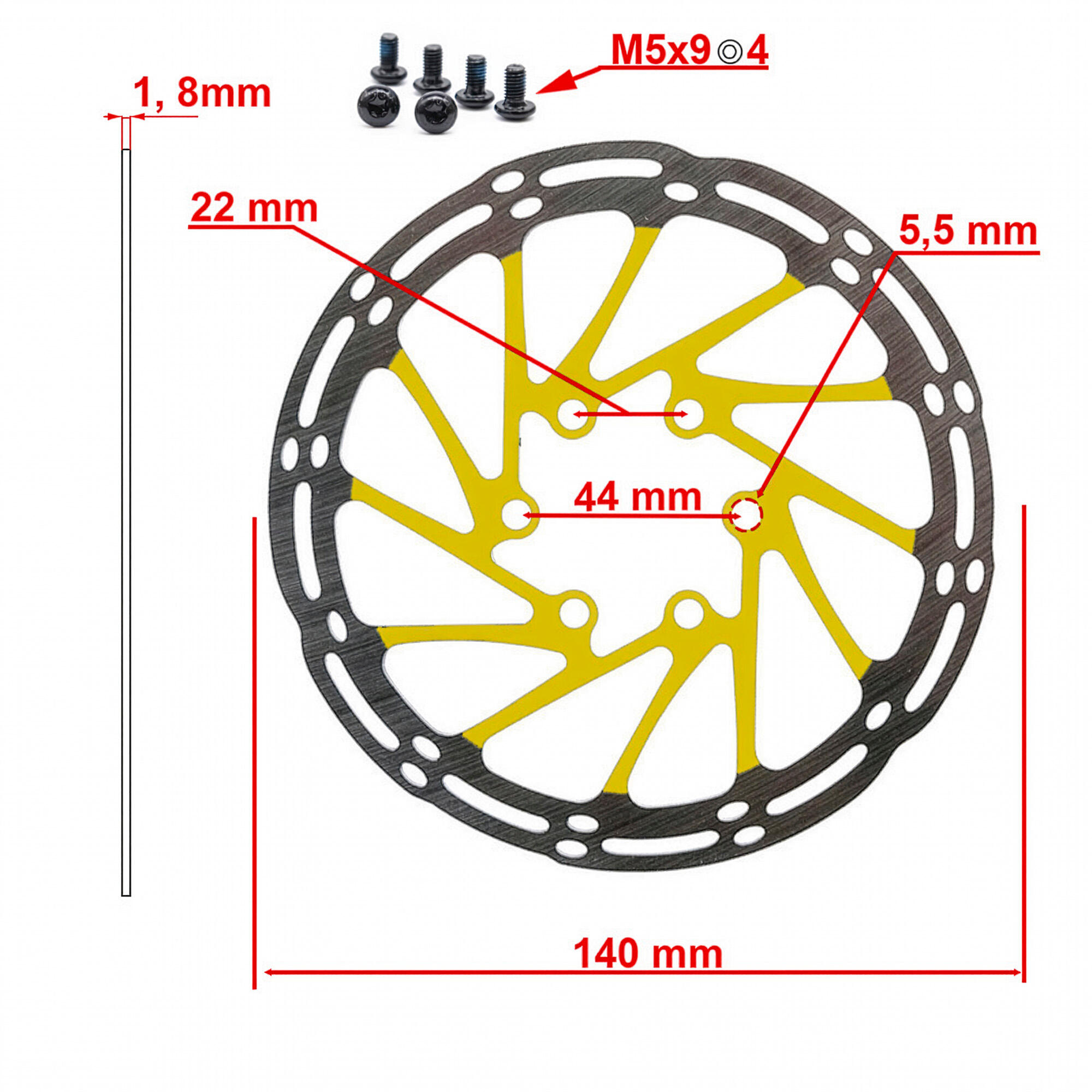 Disco de freno EWD002 140mm 6H amarillo 2/4
