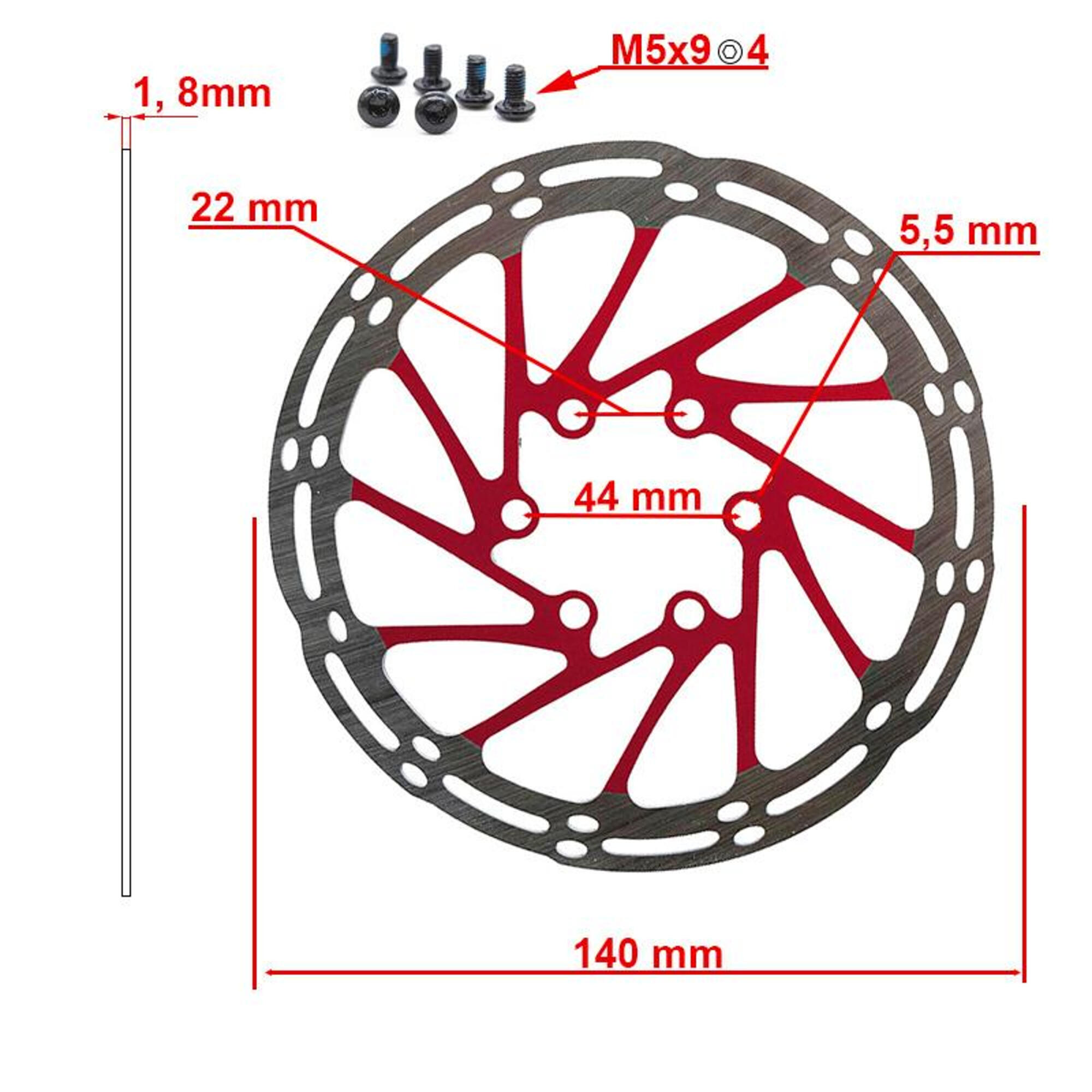 Disco de freno EWD002 140mm 6H rojo 2/4