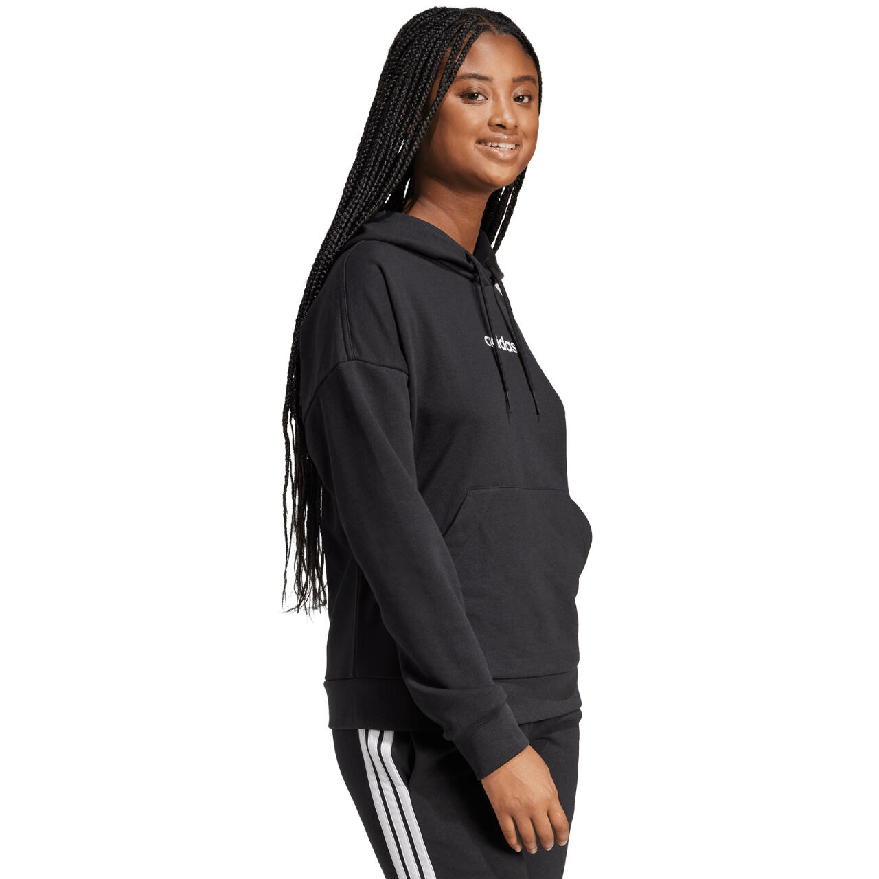 Bluza damska adidas Essentials Linear French Terry Hoodie - czarna 4/6