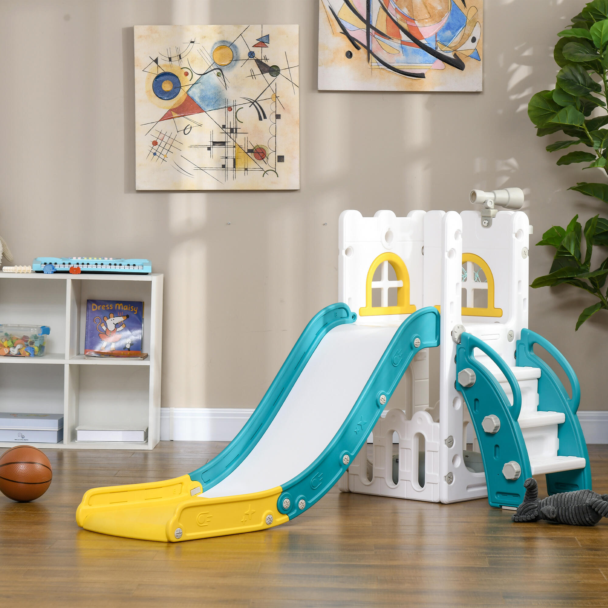 Escorrega Infantil 70x177x92 cm amarelo e verde AIYAPLAY 2/5