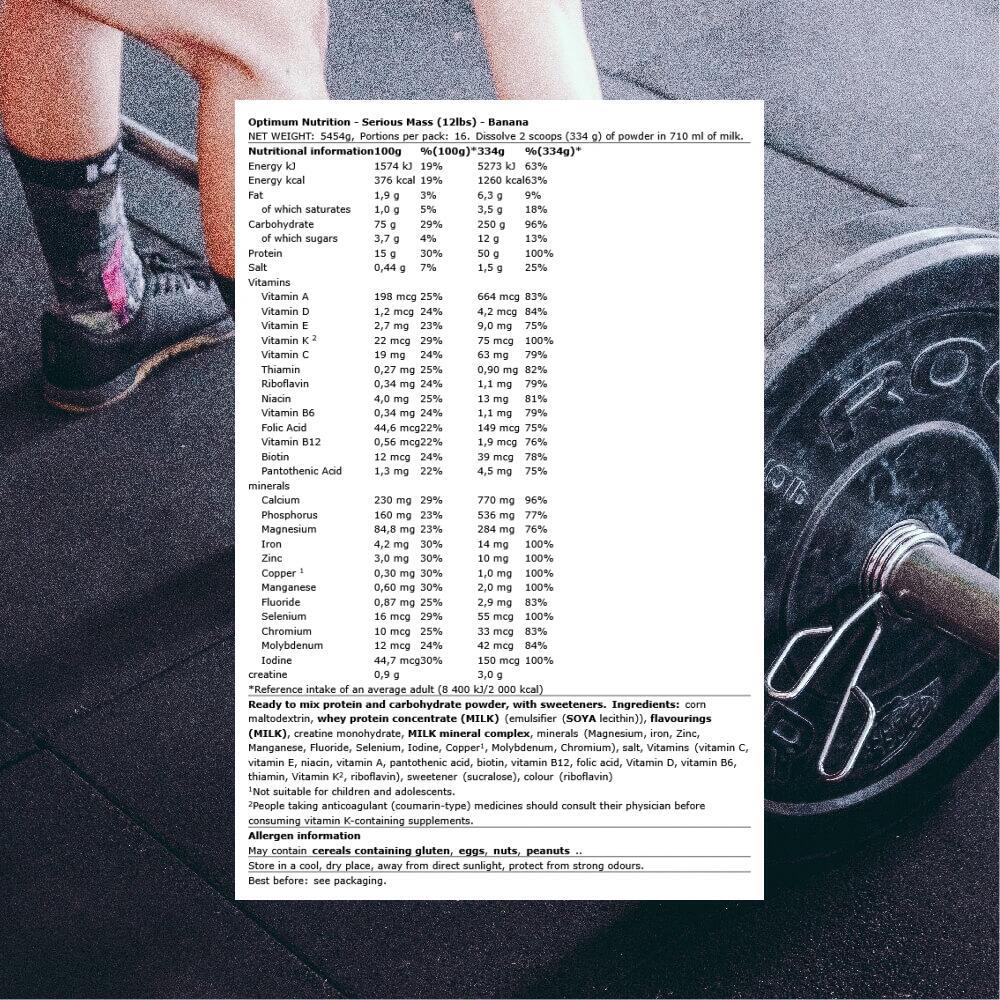 Optimum Nutrition Serious Mass (12lbs) Banana - Prise de poids - Avec Créatine 3/3