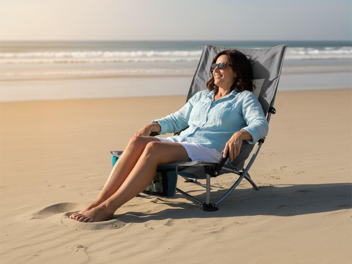 Krzesło kempingowe składane plażowe Beach, do 136 kg, leżak z torbą transportową